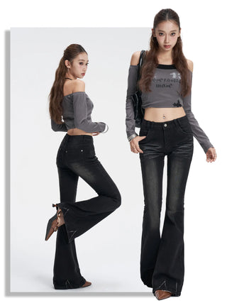 black Washed Flare Jeans