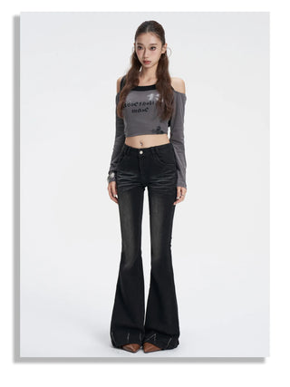 black Washed Flare Jeans