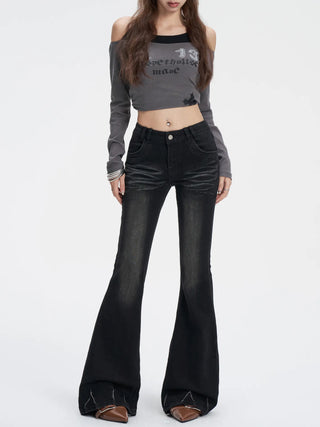 black Washed Flare Jeans