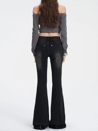 black Washed Flare Jeans