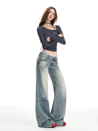 washed mop jeans
