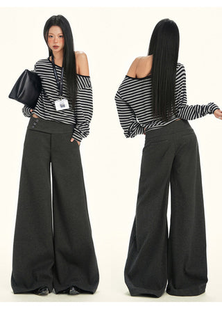 gray wool wide pants