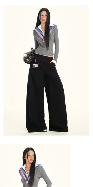 gray wool wide pants
