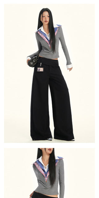 gray wool wide pants