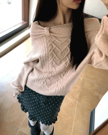 Twin Dot Wool Frill Midi Skirt