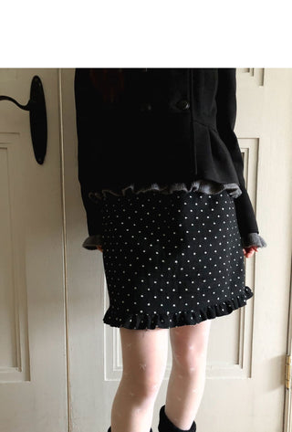 Twin Dot Wool Frill Midi Skirt