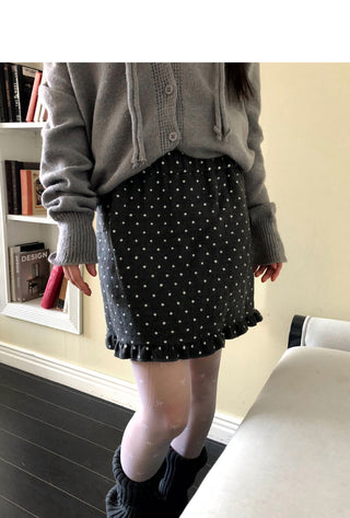 Twin Dot Wool Frill Midi Skirt