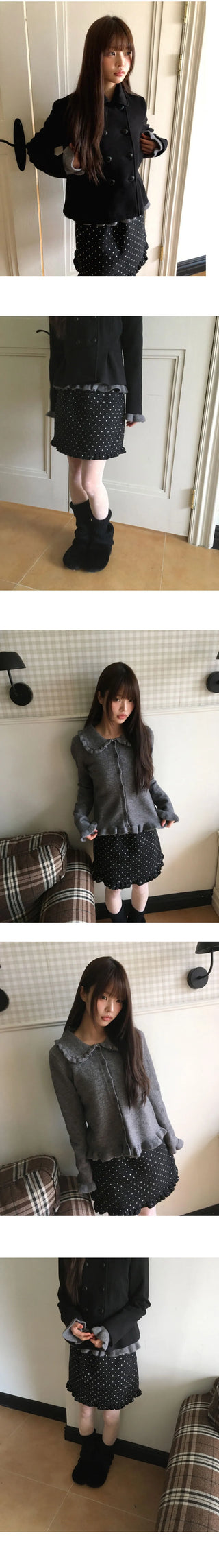 Twin Dot Wool Frill Midi Skirt