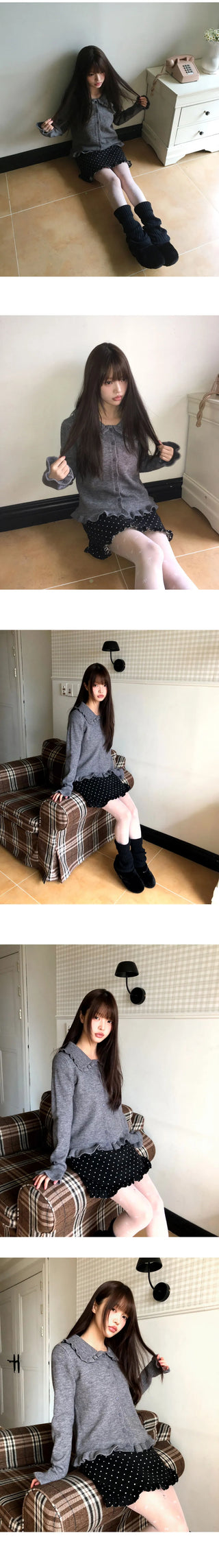 Twin Dot Wool Frill Midi Skirt