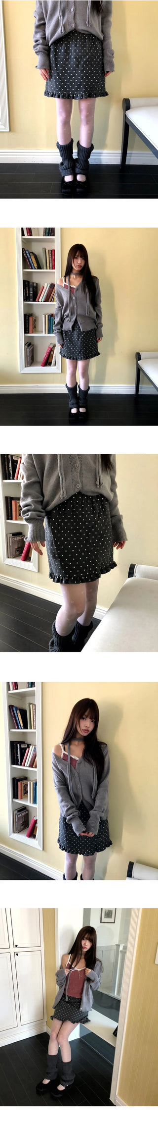 Twin Dot Wool Frill Midi Skirt