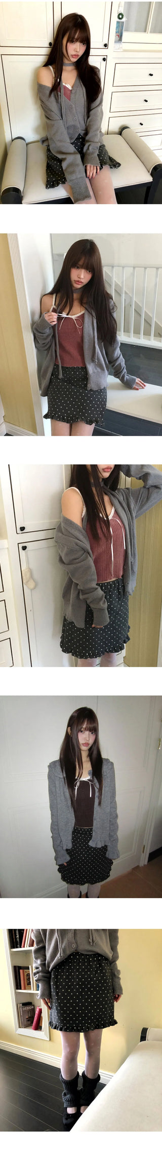 Twin Dot Wool Frill Midi Skirt