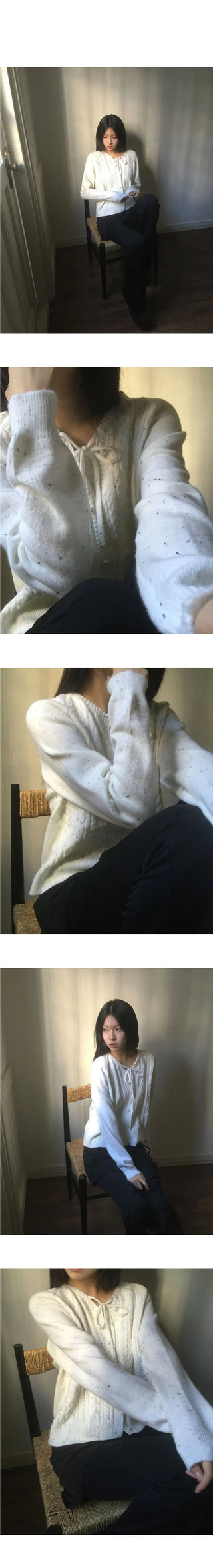 Kome Bokashi Pearl Ribbon Knitwear Cardigan