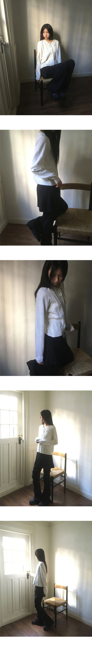 Kome Bokashi Pearl Ribbon Knitwear Cardigan