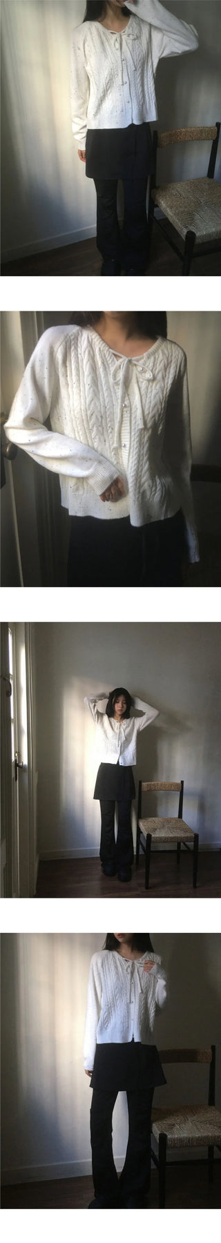 Kome Bokashi Pearl Ribbon Knitwear Cardigan