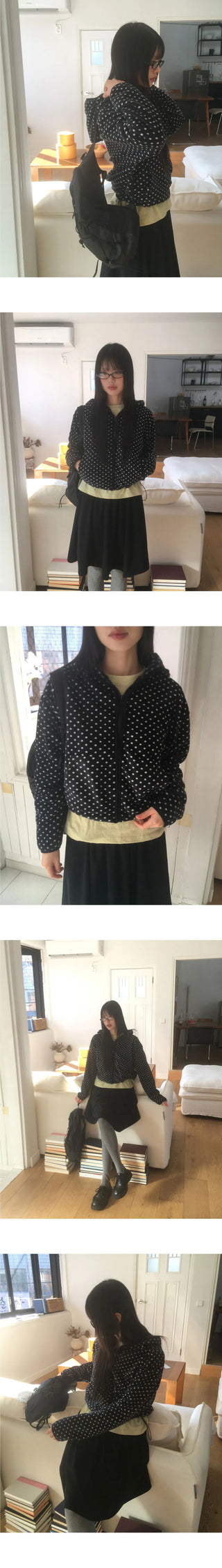 Nippu Dot Fleece Hooded Zip-Up Jacket