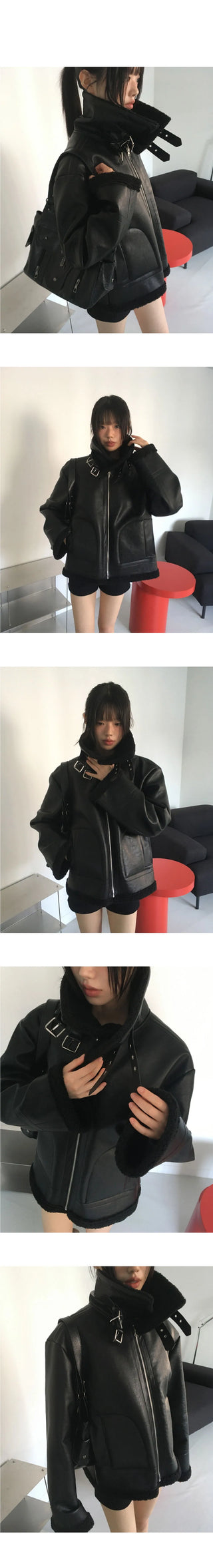 Curten Overfit High Neck Leather Shearling