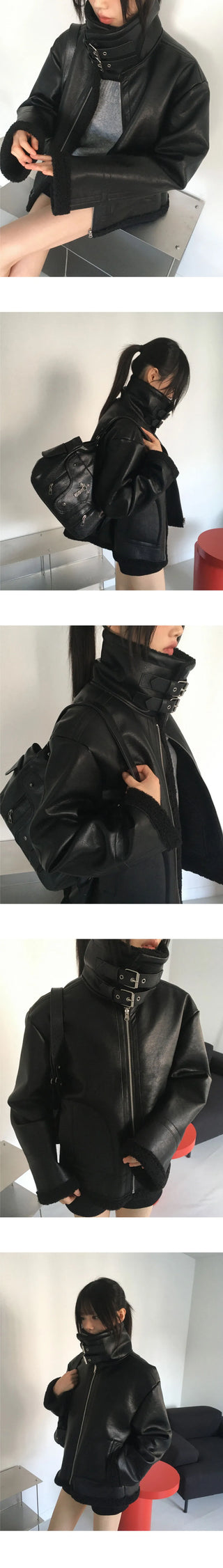 Curten Overfit High Neck Leather Shearling