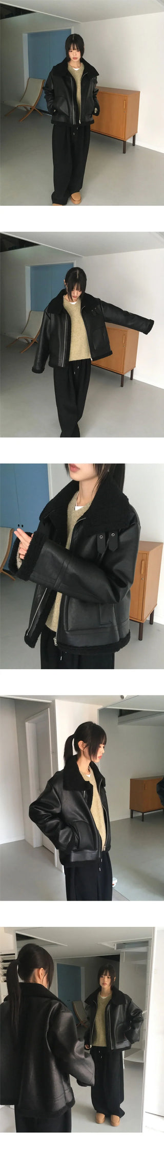 Curten Overfit High Neck Leather Shearling