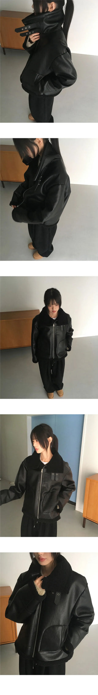 Curten Overfit High Neck Leather Shearling
