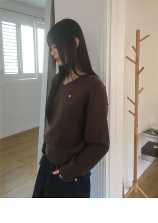 Polyester Pendant Loose-fit V-Neck Knitwear