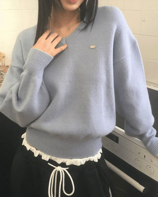 Polyester Pendant Loose-fit V-Neck Knitwear