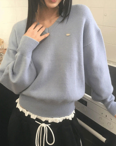 Polyester Pendant Loose-fit V-Neck Knitwear