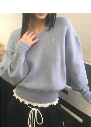 Polyester Pendant Loose-fit V-Neck Knitwear