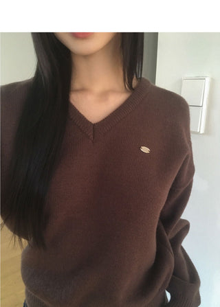 Polyester Pendant Loose-fit V-Neck Knitwear
