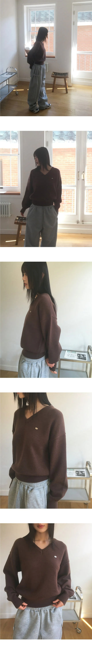 Polyester Pendant Loose-fit V-Neck Knitwear