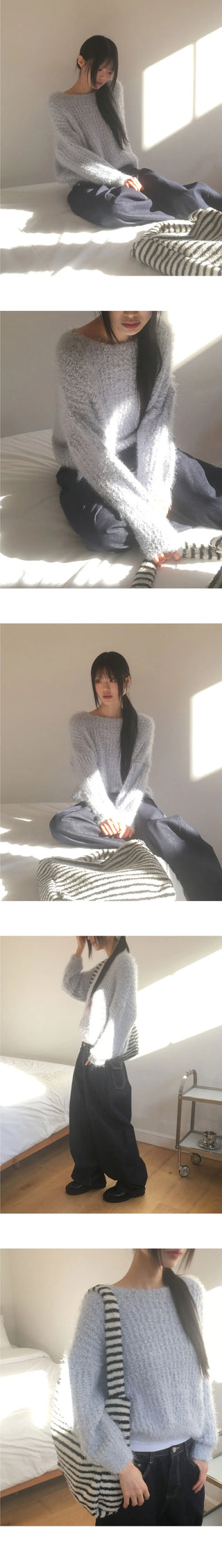 Poville Snowflake Poggle Off-Shoulder Boat Neck Knitwear