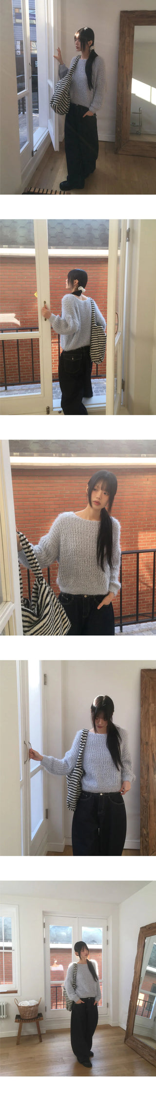 Poville Snowflake Poggle Off-Shoulder Boat Neck Knitwear