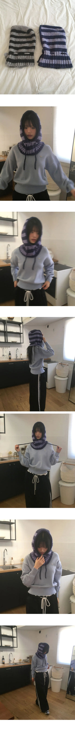 Nubbin Stripe Knitwear Balaclava Hat