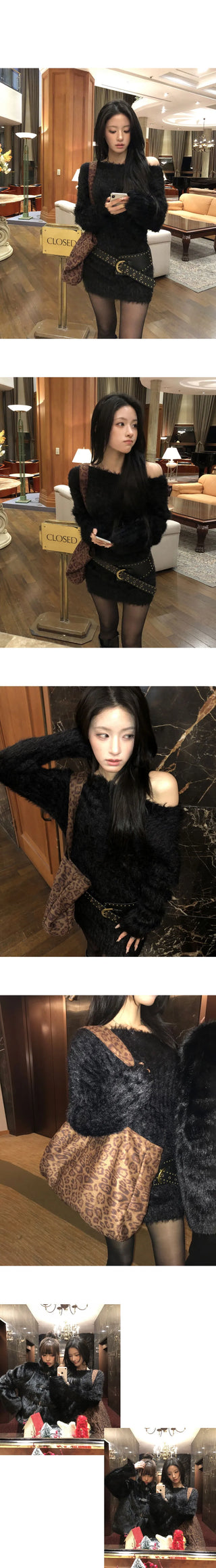 Plein Off-Shoulder Angora Knitwear Dress