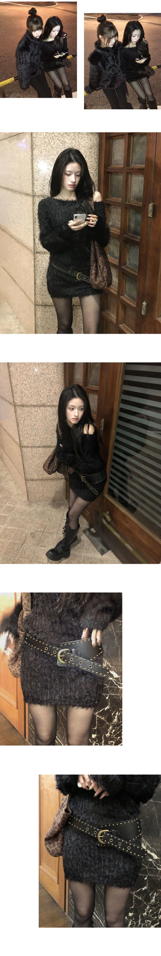 Plein Off-Shoulder Angora Knitwear Dress