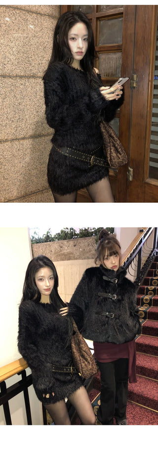 Plein Off-Shoulder Angora Knitwear Dress