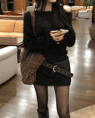 Plein Off-Shoulder Angora Knitwear Dress