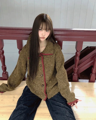 Lupe Line Color Block Overfit Collar Knitwear Cardigan