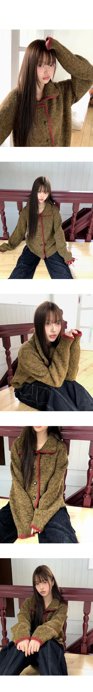 Lupe Line Color Block Overfit Collar Knitwear Cardigan
