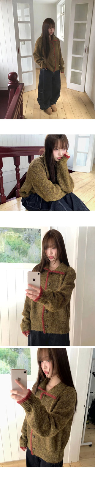 Lupe Line Color Block Overfit Collar Knitwear Cardigan