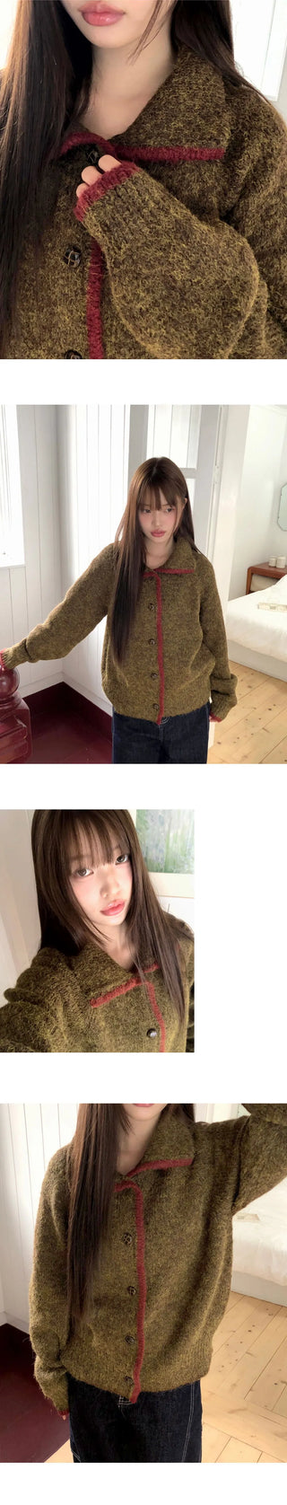 Lupe Line Color Block Overfit Collar Knitwear Cardigan