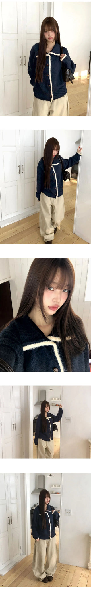 Lupe Line Color Block Overfit Collar Knitwear Cardigan