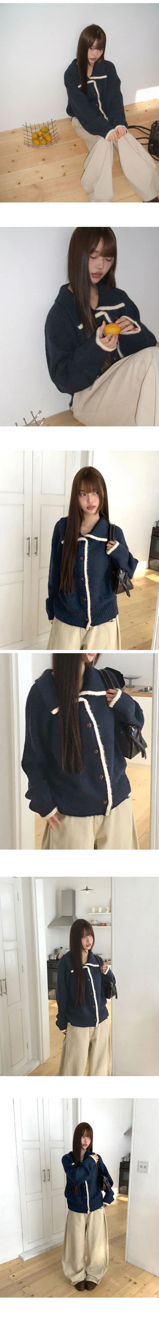 Lupe Line Color Block Overfit Collar Knitwear Cardigan