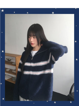 Laport Line Stripe Two Way Knitwear Zip-up
