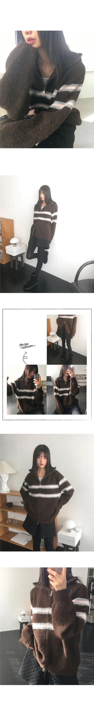 Laport Line Stripe Two Way Knitwear Zip-up