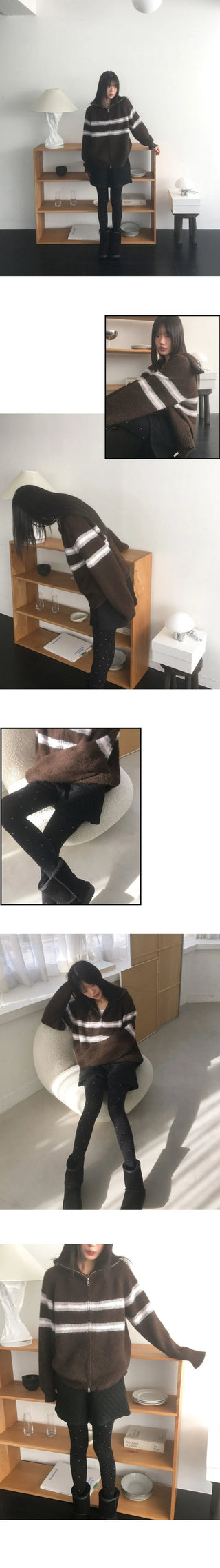 Laport Line Stripe Two Way Knitwear Zip-up