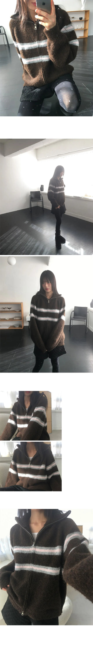 Laport Line Stripe Two Way Knitwear Zip-up