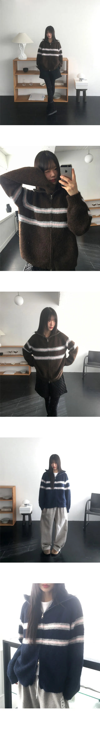 Laport Line Stripe Two Way Knitwear Zip-up