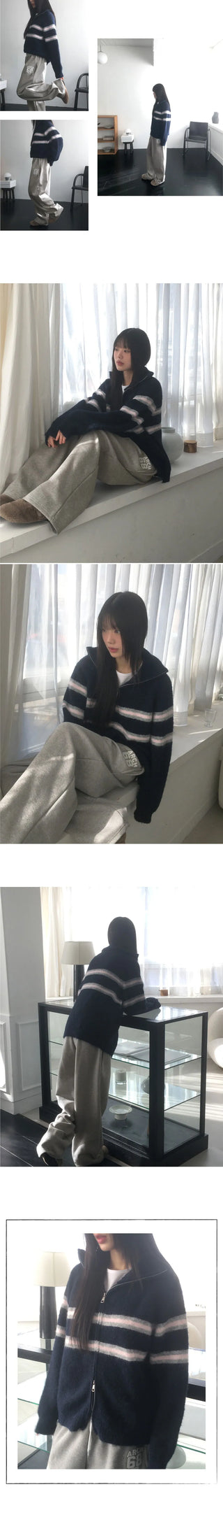 Laport Line Stripe Two Way Knitwear Zip-up