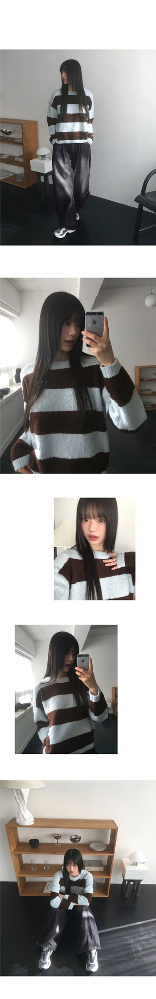 Keing Poyong Boucle Stripe Round Knitwear