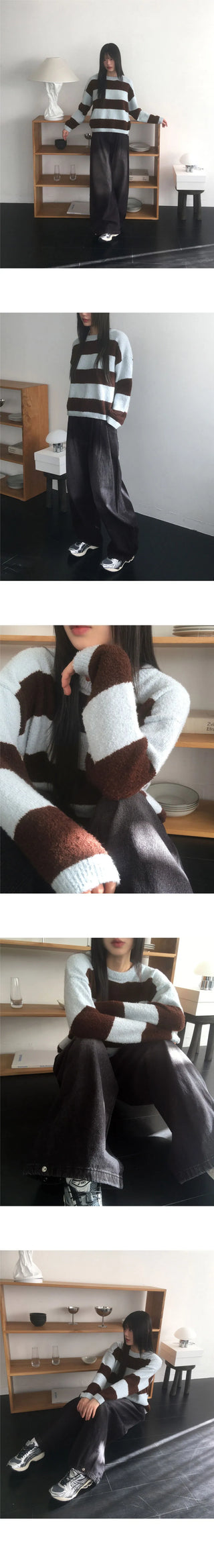 Keing Poyong Boucle Stripe Round Knitwear